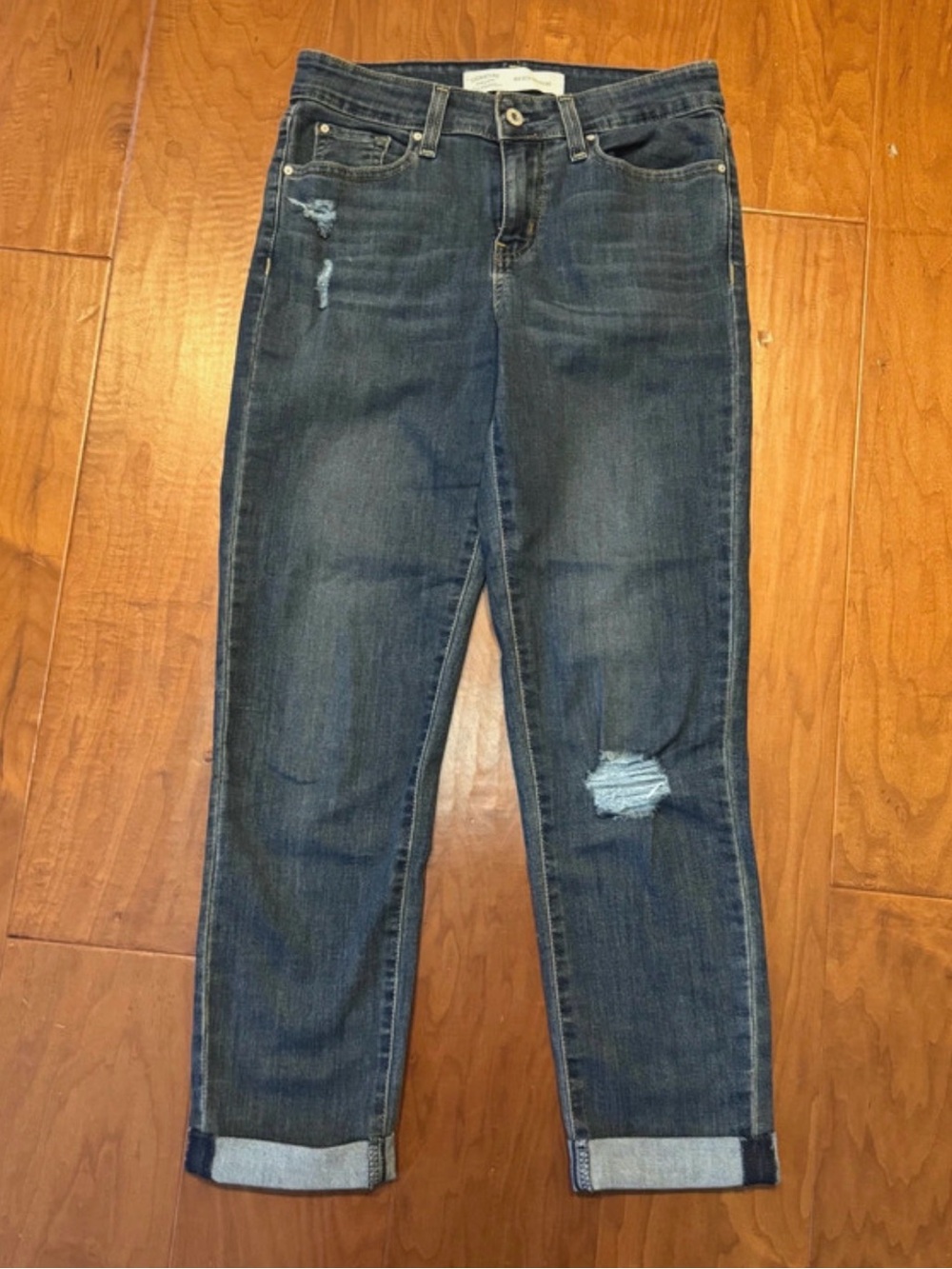 Signature by Levi Strauss Dark Blue Distressed Cropped Jeans